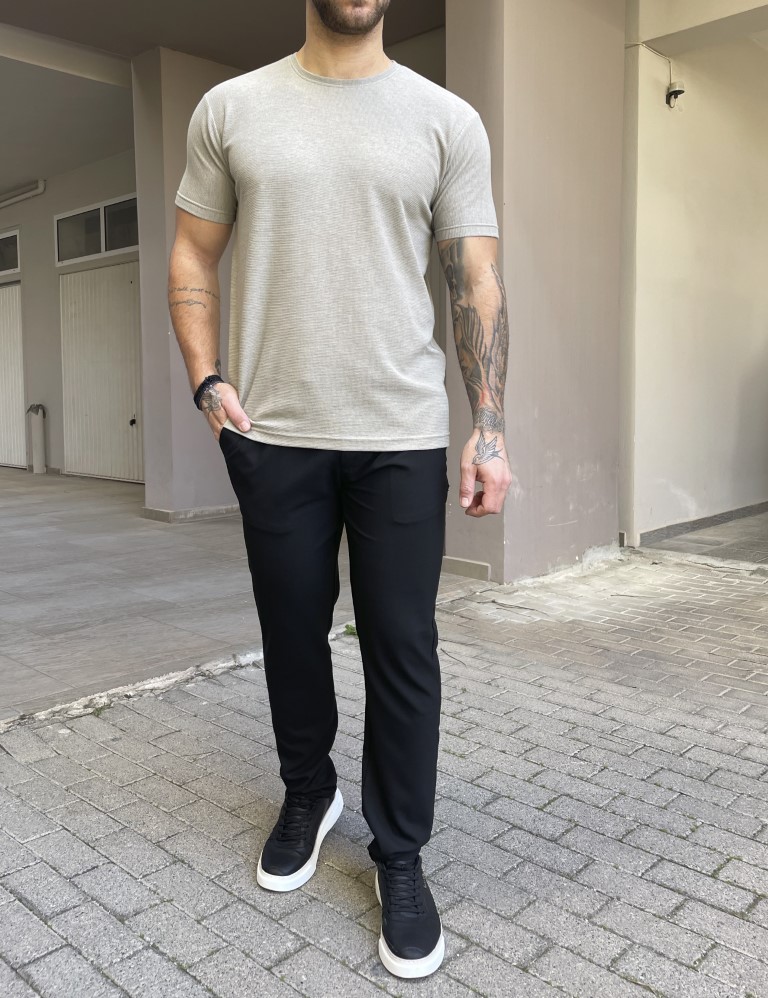 Ανδρικό μαύρο παντελόνι υφασμάτινο loose fit με λάστιχο στην μέση BC52401 φωτογραφία